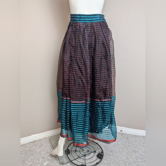 Vintage 1960s Ruth Statner Sheer Stripe Maxi Skirt Blue Red Black Lined High Wai - Picture 3 of 11